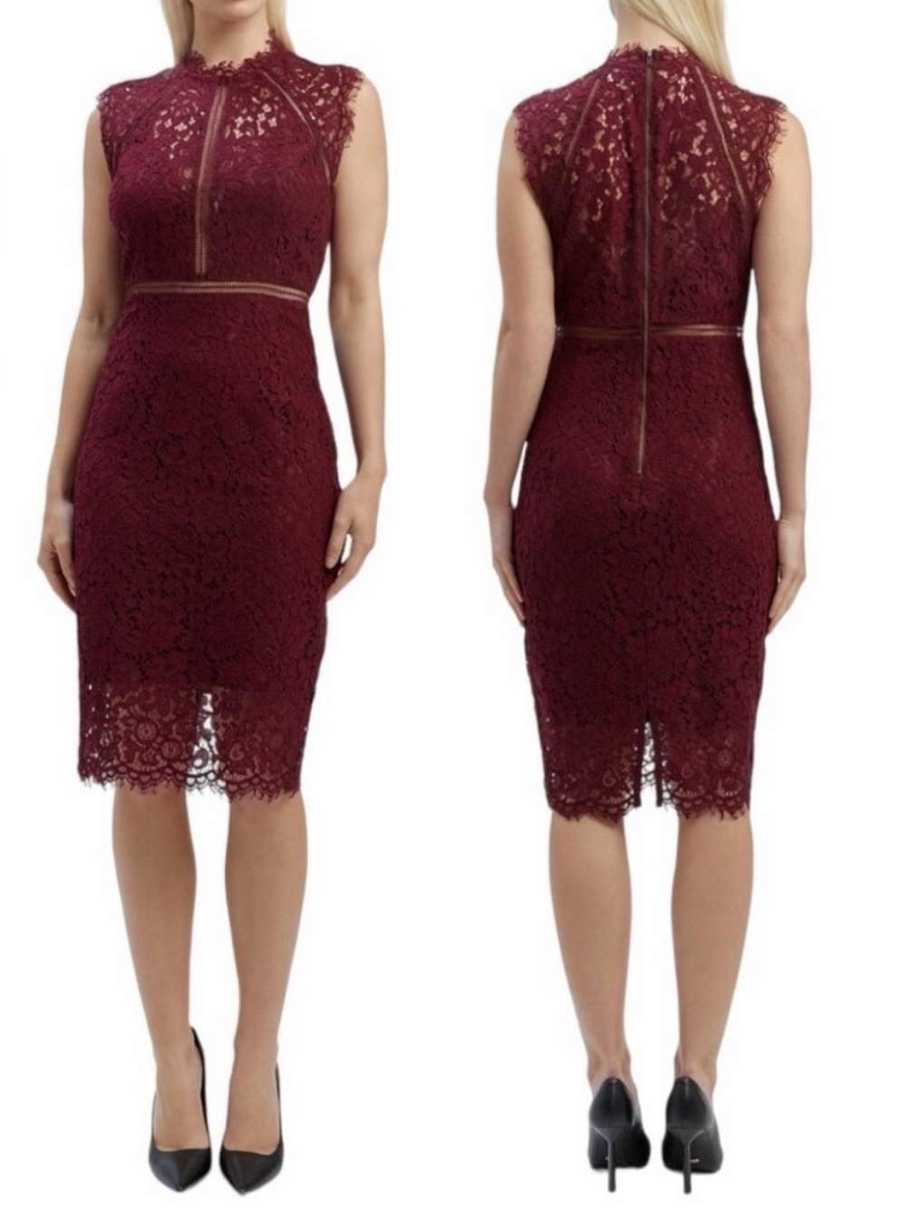 Bardot Lace Panel Sheath Dress Wine Burgundy Sz US 6/S
